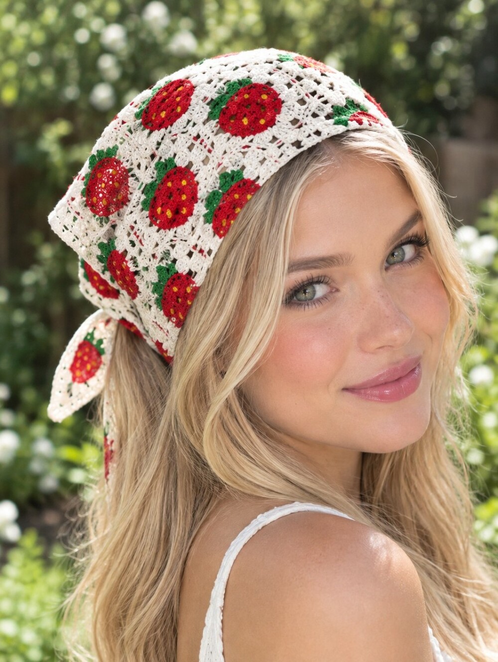 NEW White Crochet Strawberry Hair Bandana